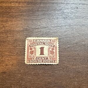 Canada 1 Cent Postal Note Stamp - Maroon